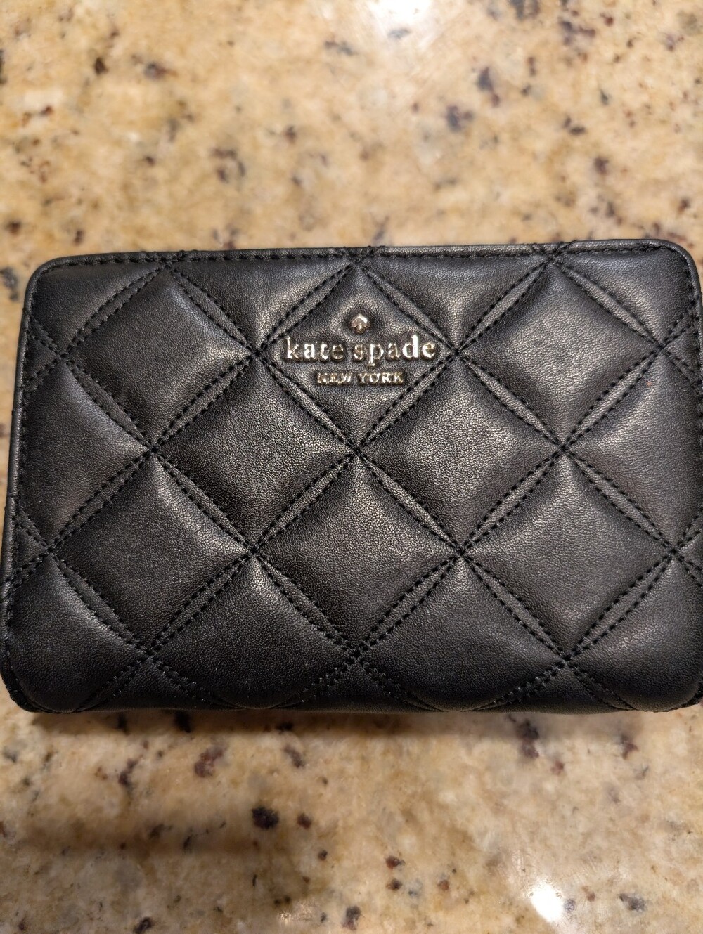 Kate Spade New York Black Leather Compact Quilted Wallet Like New